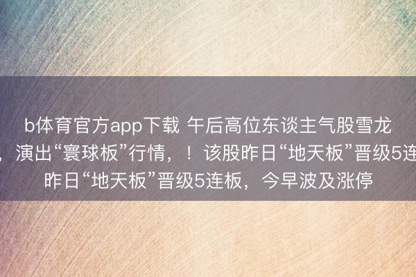 b体育官方app下载 午后高位东谈主气股雪龙集团跳水波及跌停，演出“寰球板”行情，！该股昨日“地天板”晋级5连板，今早波及涨停