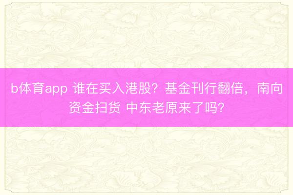 b体育app 谁在买入港股?基金刊行翻倍,南向资金扫货 中东老原来了吗?