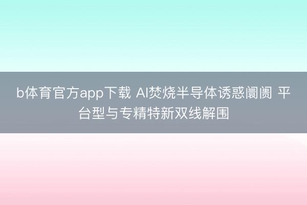 b体育官方app下载 AI焚烧半导体诱惑阛阓 平台型与专精特新双线解围